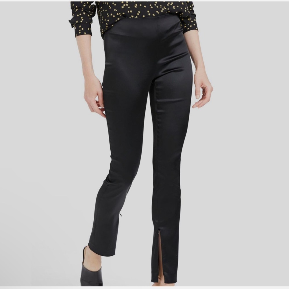 Theory Satin Skinny Zip-Cuff High-Rise Stretch black Trouser Pants sz.00